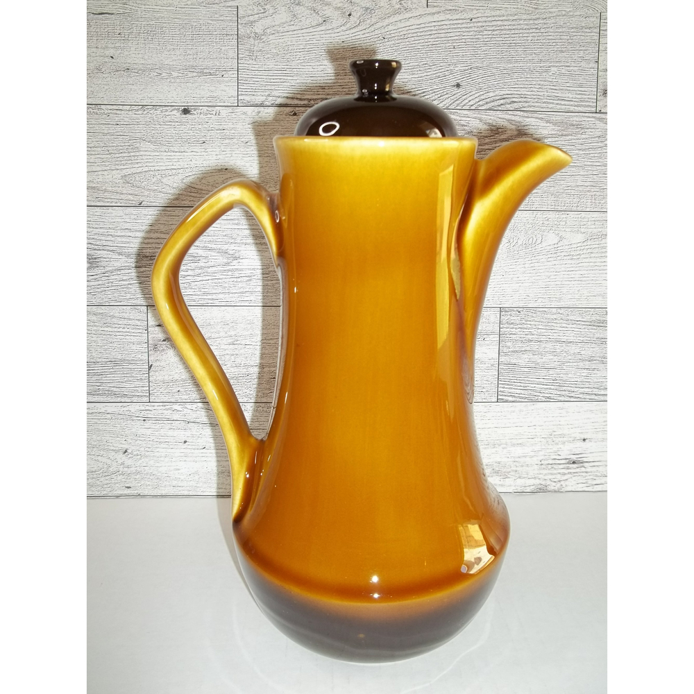 Signed Vintage Glaze Tea Coffee Pot Ceramic Pottery Pitcher Applied Handle w/Lid